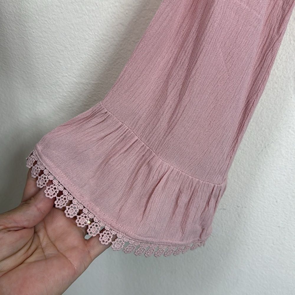 (H1) Gypsies & Moondust WomensButton Up Shirt Pink BellSleeves Tie Lace Trim, XS - Picture 9 of 11